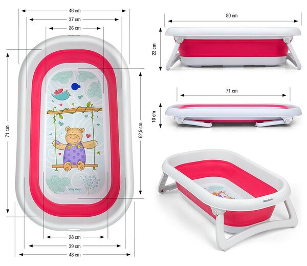Dětská skládací vanička s výpustí Milly Mally Aqua růžová