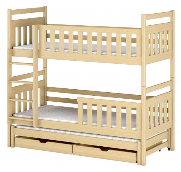 Patrová postel se šuplíky a přistýlkou MICHAELA - 70x160, borovice