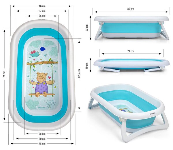 Dětská skládací vanička s výpustí Milly Mally Aqua modrá