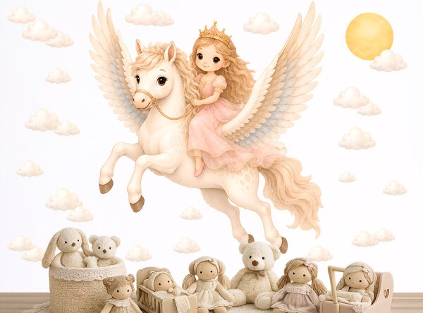 Princezna na Pegasovi dívčí samolepky na zeď arch 42 x 45 cm
