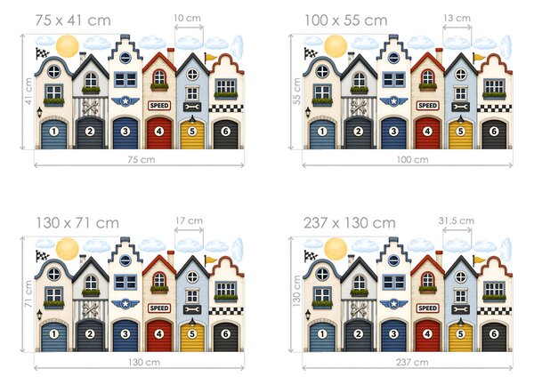 Domečky s garážemi tapety na zeď pro kluky arch 75 x 41 cm