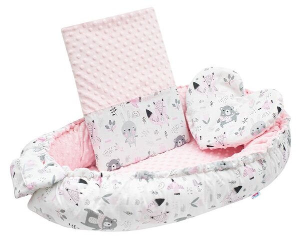 Luxusní hnízdečko s polštářkem a peřinkou New Baby z Minky růžové
