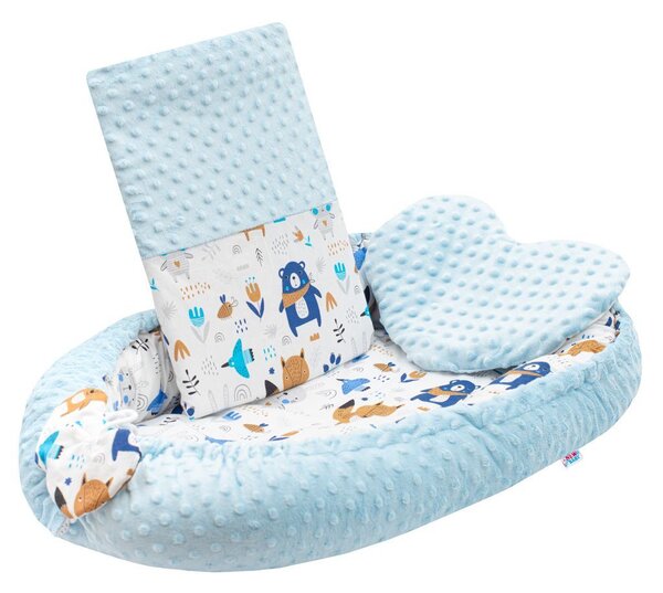 Luxusní hnízdečko s polštářkem a peřinkou New Baby z Minky modré