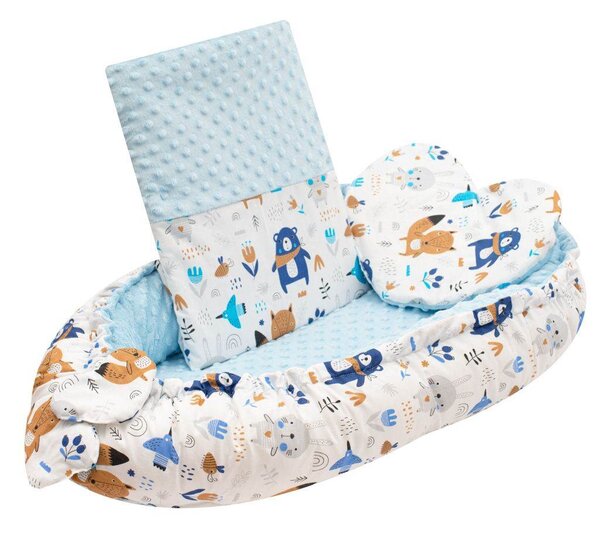 Luxusní hnízdečko s polštářkem a peřinkou New Baby z Minky modré