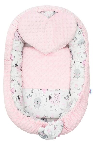Luxusní hnízdečko s polštářkem a peřinkou New Baby z Minky růžové