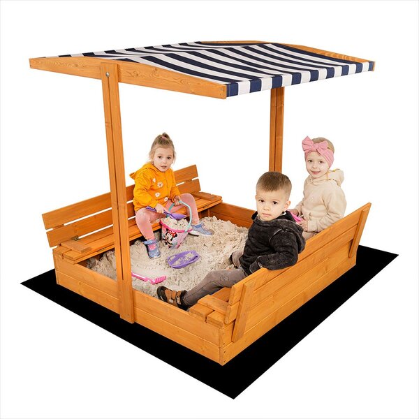 Dětské dřevěné uzavíratelné pískoviště s lavičkami a stříškou Baby Mix 120x120 cm modro-bílé