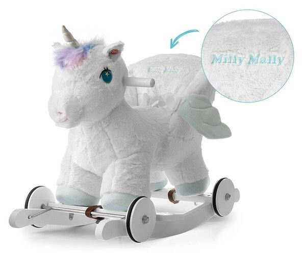 Houpací koník s melodií a kolečky Milly Mally Polly Jednorožec