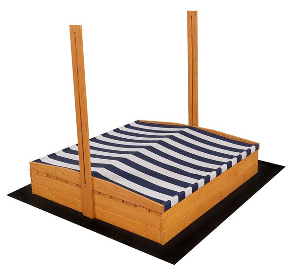 Dětské dřevěné uzavíratelné pískoviště s lavičkami a stříškou Baby Mix 120x120 cm modro-bílé