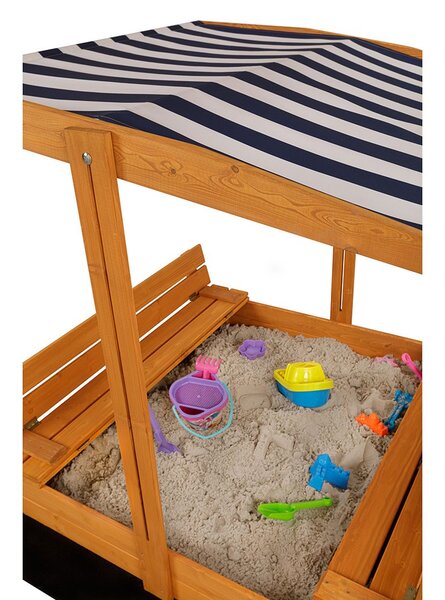Dětské dřevěné uzavíratelné pískoviště s lavičkami a stříškou Baby Mix 120x120 cm modro-bílé