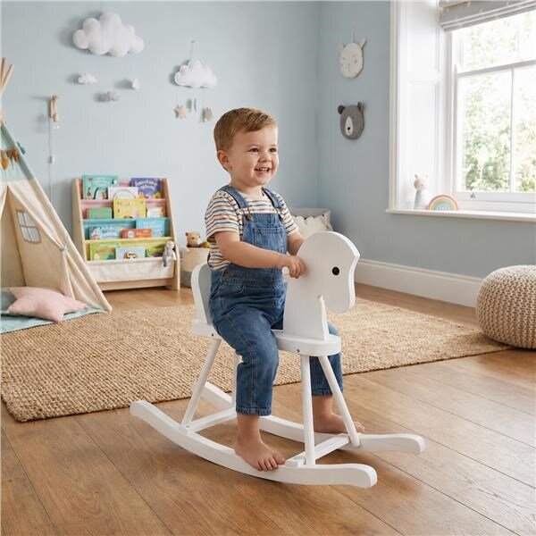Dřevěný houpací koník pro děti Baby Mix bílý