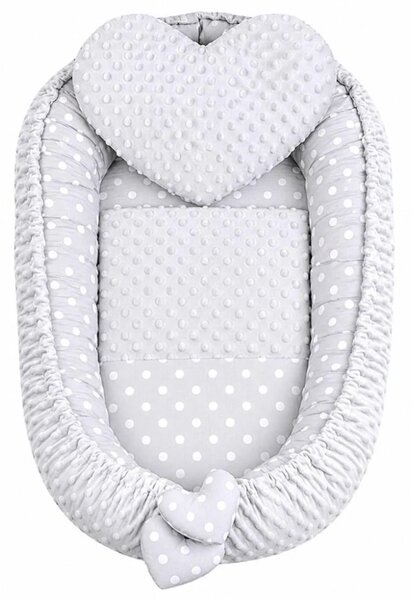 Luxusní hnízdečko s polštářkem a peřinkou New Baby z Minky Srdíčko šedé