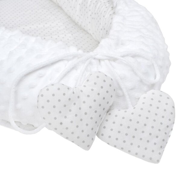 Luxusní hnízdečko s polštářkem a peřinkou New Baby z Minky Srdíčko bílé