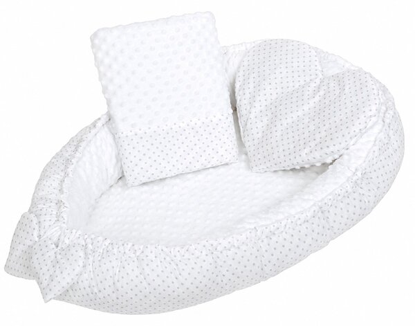 Luxusní hnízdečko s polštářkem a peřinkou New Baby z Minky Srdíčko bílé