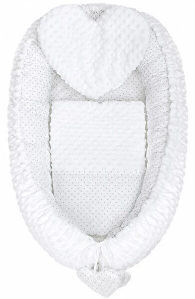 Luxusní hnízdečko s polštářkem a peřinkou New Baby z Minky Srdíčko bílé
