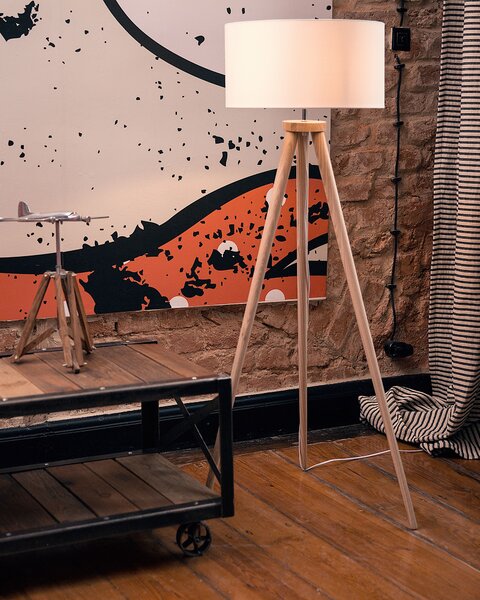 Stojací lampa NITRA Dubové dřevo Bílá