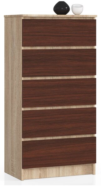 Ak furniture Komoda Kuba 60 cm - 5 šuplíků dub sonoma/wenge