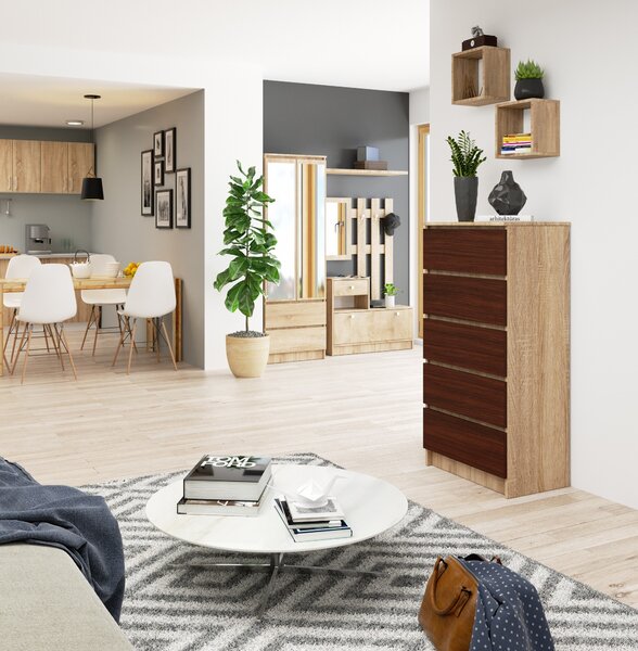 Ak furniture Komoda Kuba 60 cm - 5 šuplíků dub sonoma/wenge