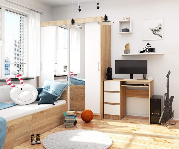 Ak furniture Psací stůl A-6 90 cm dub sonoma/bílý levý