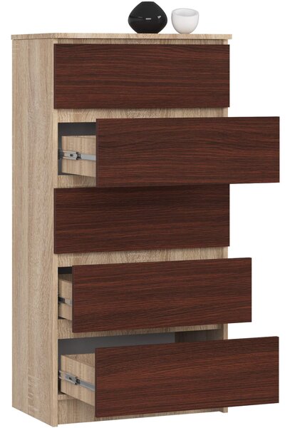 Ak furniture Komoda Kuba 60 cm - 5 šuplíků dub sonoma/wenge