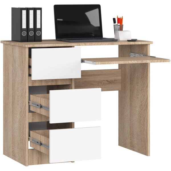 Ak furniture Psací stůl A-6 90 cm dub sonoma/bílý levý