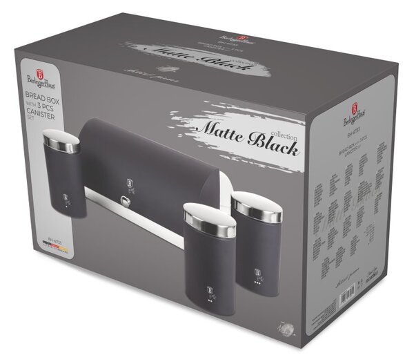 Chlebník a sada dóz na potraviny 4 ks Matte Black Collection