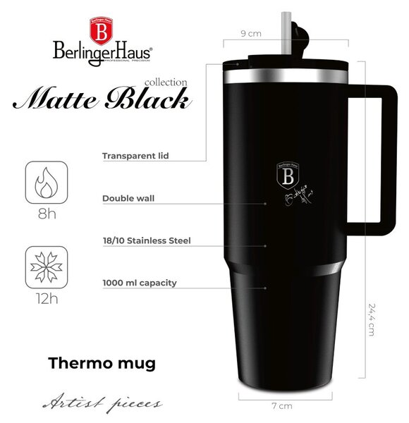 Termohrnek s dvojitou stěnou BerlingerCup 1 l Matte Black Collection