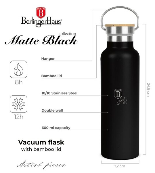 Termoska lahev s dvojitou stěnou nerez 0,6 l Matte Black Collection