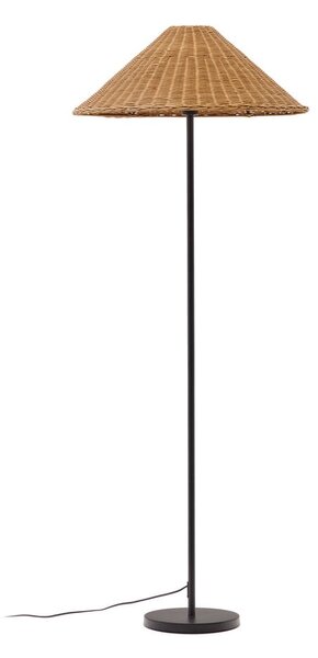 Stojací lampa s ratanovým stínidlem v černo-přírodní barvě (výška 154 cm) Urania – Kave Home