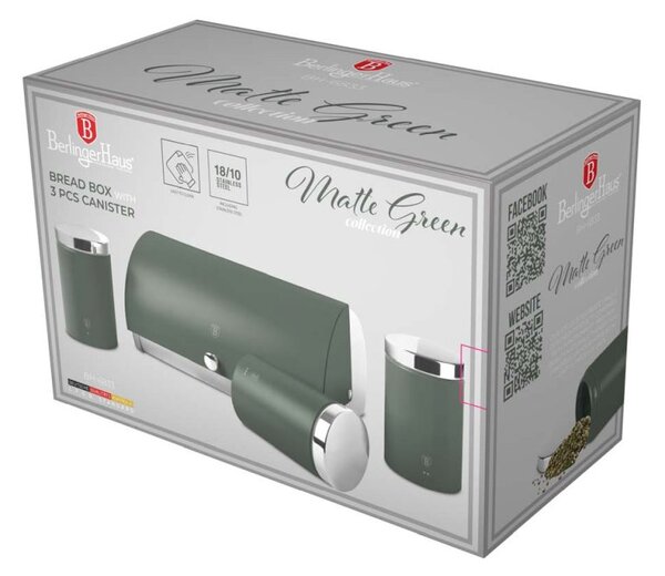 Chlebník a sada dóz na potraviny 4 ks Matte Green Collection
