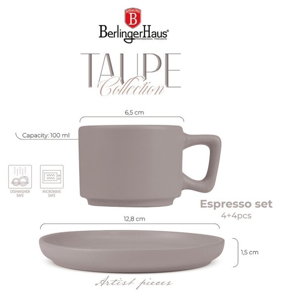 Sada hrnků na espresso s podšálkem 8 ks 100 ml Taupe Collection