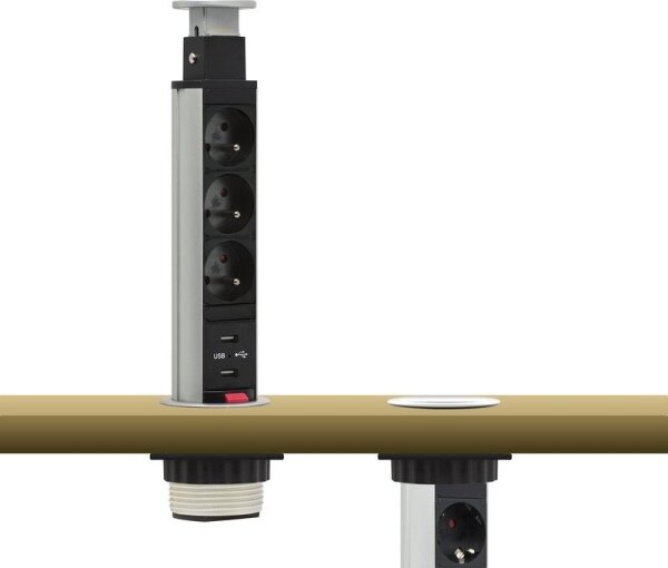 Přípojný zásuvkový sloupek pro desku stolu 3x230V + 2xUSB