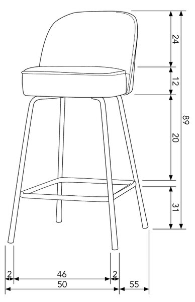 -25 % Dny MOMENTI– WOOOD Hořčicově žlutá sametová barová židle Tergi 64 cm