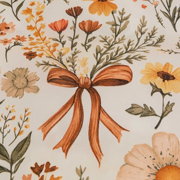 Sada krepového povlečení FLORAL RIBBON POLY barevné + prostěradlo Jersey 180 x 200 cm světle béžové, dvoulůžko