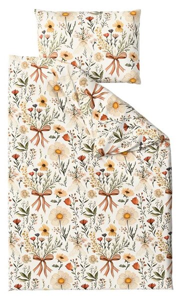 Sada krepového povlečení FLORAL RIBBON POLY barevné + prostěradlo Jersey 180 x 200 cm světle béžové, dvoulůžko