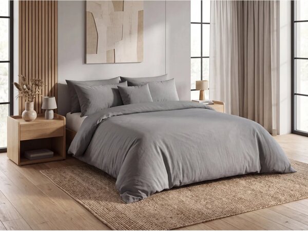 Sada krepového povlečení DENYX BLEND šedé + prostěradlo Jersey 180 x 200 cm světle šedé, dvoulůžko