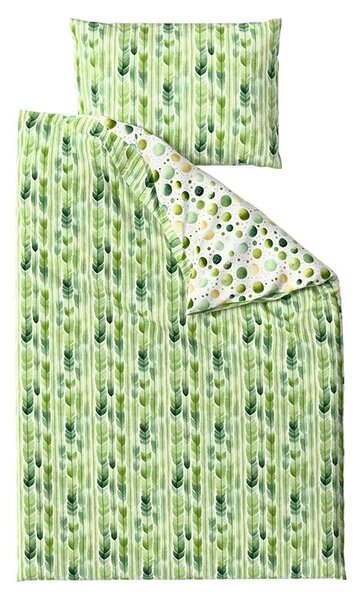 Sada krepového povlečení GREEN TREES POLY zelené + prostěradlo Jersey 180 x 200 cm bílé, dvoulůžko