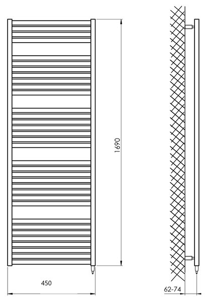Aqualine Aqualine, TONDI-E elektrické topné těleso, rovné, 450x1690 mm, 600W, černá mat, DE446T