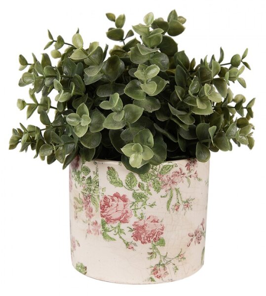 Béžový keramický obal na květináč s růžovými růžemi Valerie – 12x10 cm