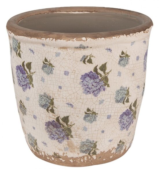 Béžový keramický obal na květináč s květy hortenzie Harrie – 14x13 cm