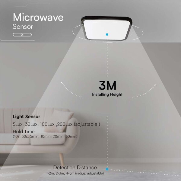 LED Koupelnové stropní svítidlo se senzorem LED/18W/230V 4000K IP44 černá