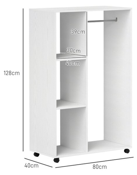 HOMCOM Pojízdná šatní skříň 80 x 40 x 128 cm bílá