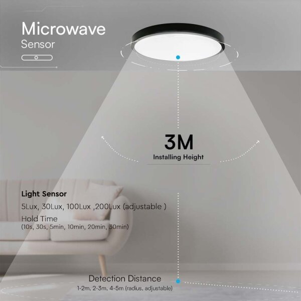 LED Koupelnové stropní svítidlo se senzorem LED/18W/230V 4000K IP44 černá