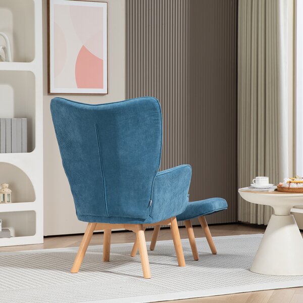 HOMCOM Křeslo s taburetem SKANDI modré