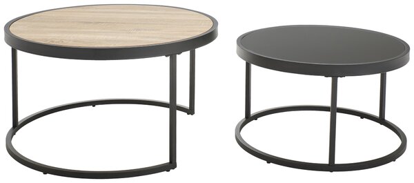 SADA KONFERENČNÍCH STOLKŮ, černá, barvy dubu, kov, sklo, kompozitní dřevo, 65-80/65-80/38-40 cm MID.YOU - Konferenční stolky, Online Only