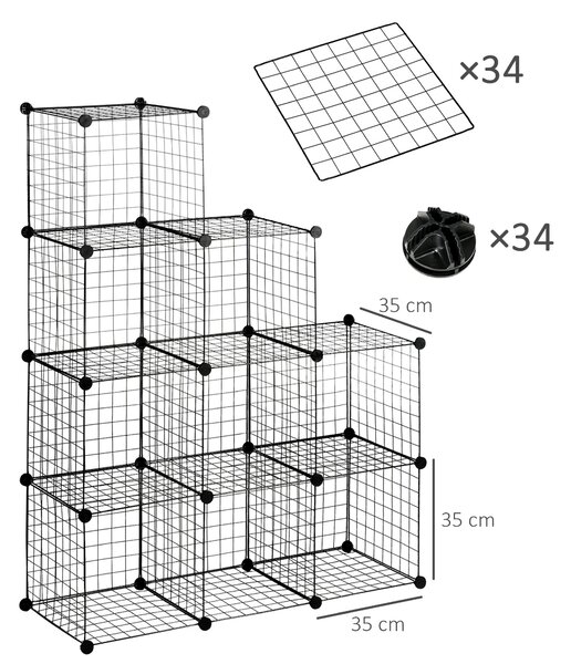 HOMCOM Policový systém z ocelového drátu 9 přihrádek 35x35x35cm