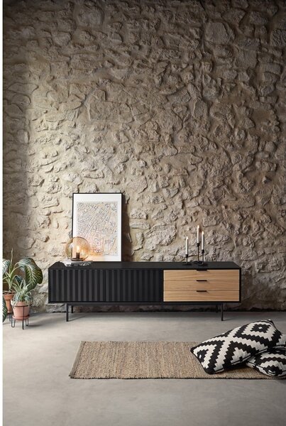 TV stolek v dekoru dubu v černo-přírodní barvě 180x52 cm Sierra – Teulat