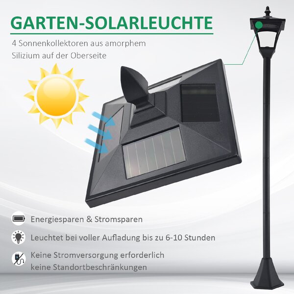 OUTSUNNY Solární zahradní lucerna LANTERN 18 x 18 x 160 cm černá