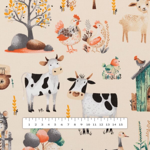 Biante Dětský bavlněný běhoun na stůl Sandra SA-762 Zvířátka na farmě na krémovém 20x120 cm