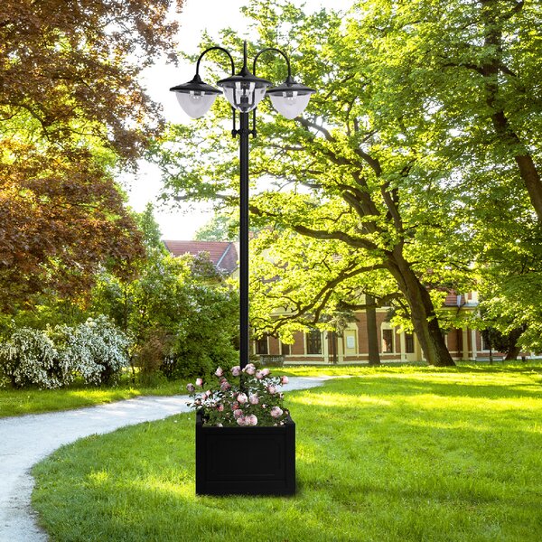 OUTSUNNY Solární zahradní lucerna 3-hlavová lampa s podstavcem květináče, vodotěsná, nerezová ocel, 60x55x189cm| Aosom
