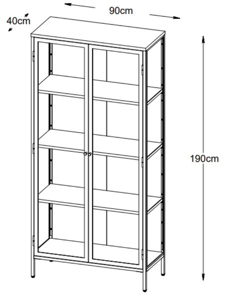 Unique Furniture Kovová vitrína Carmel 190 x 90 cm